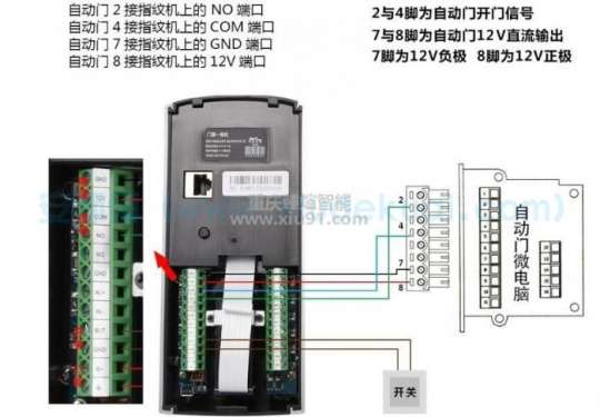 自動門控制器指紋機(jī)接線圖解
